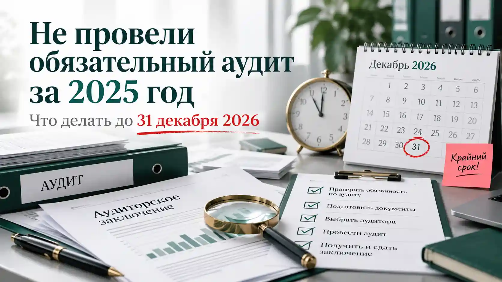 Не провели обязательный аудит за 2025 год , срок до 31 декабря 2026 года